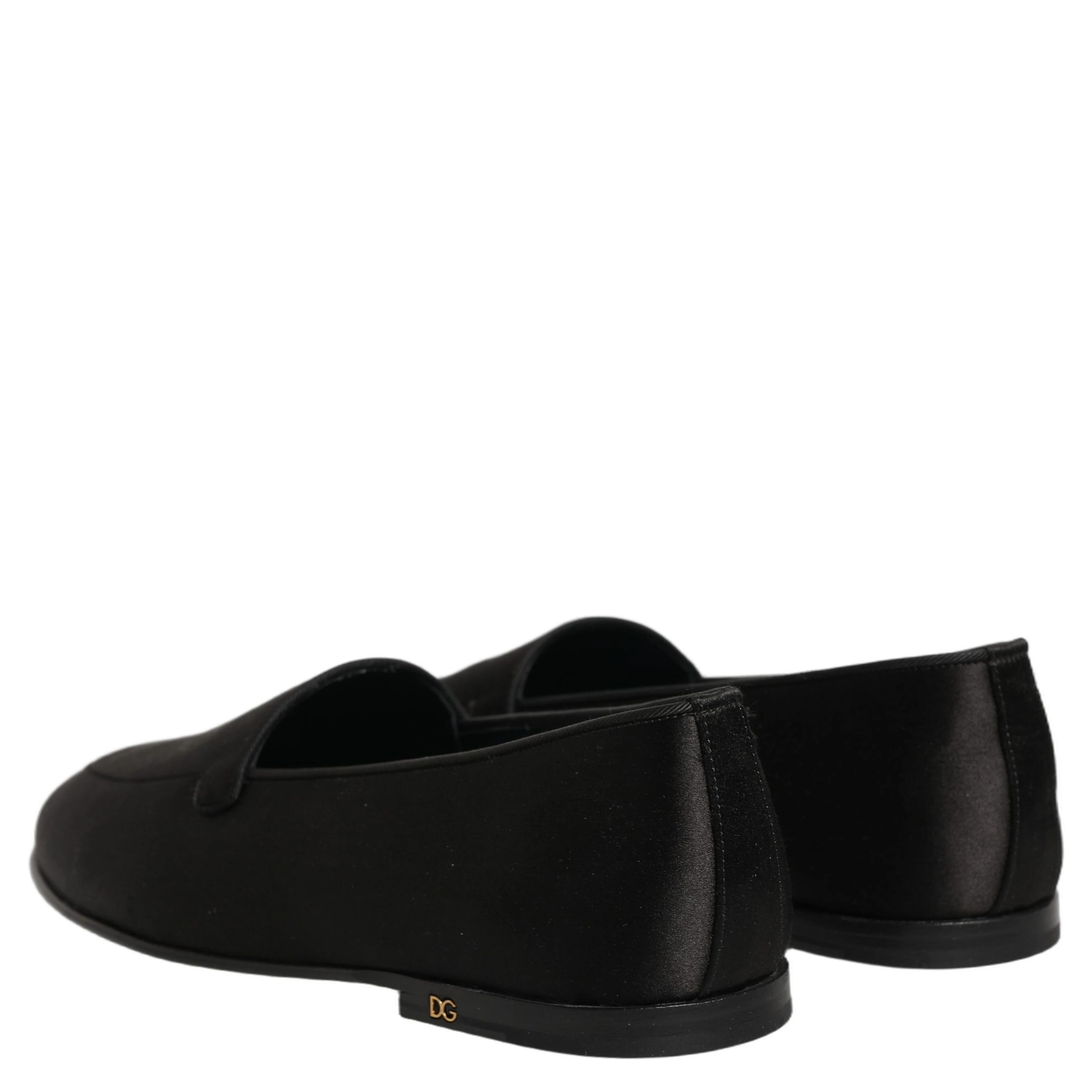 Black Satin Logo Slip On Flats Loafers Shoes