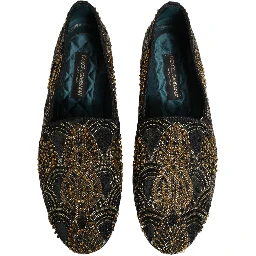 Black Gold Embellished Dress Loafers Shoes