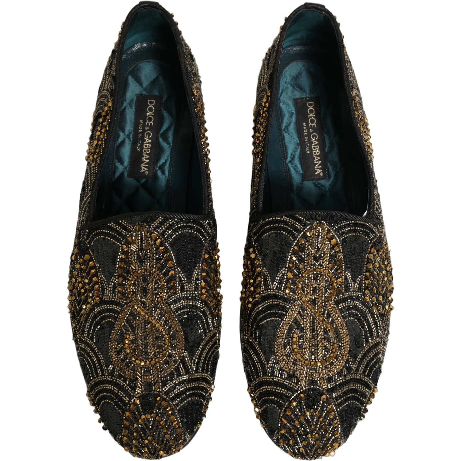 Black Gold Embellished Dress Loafers Shoes