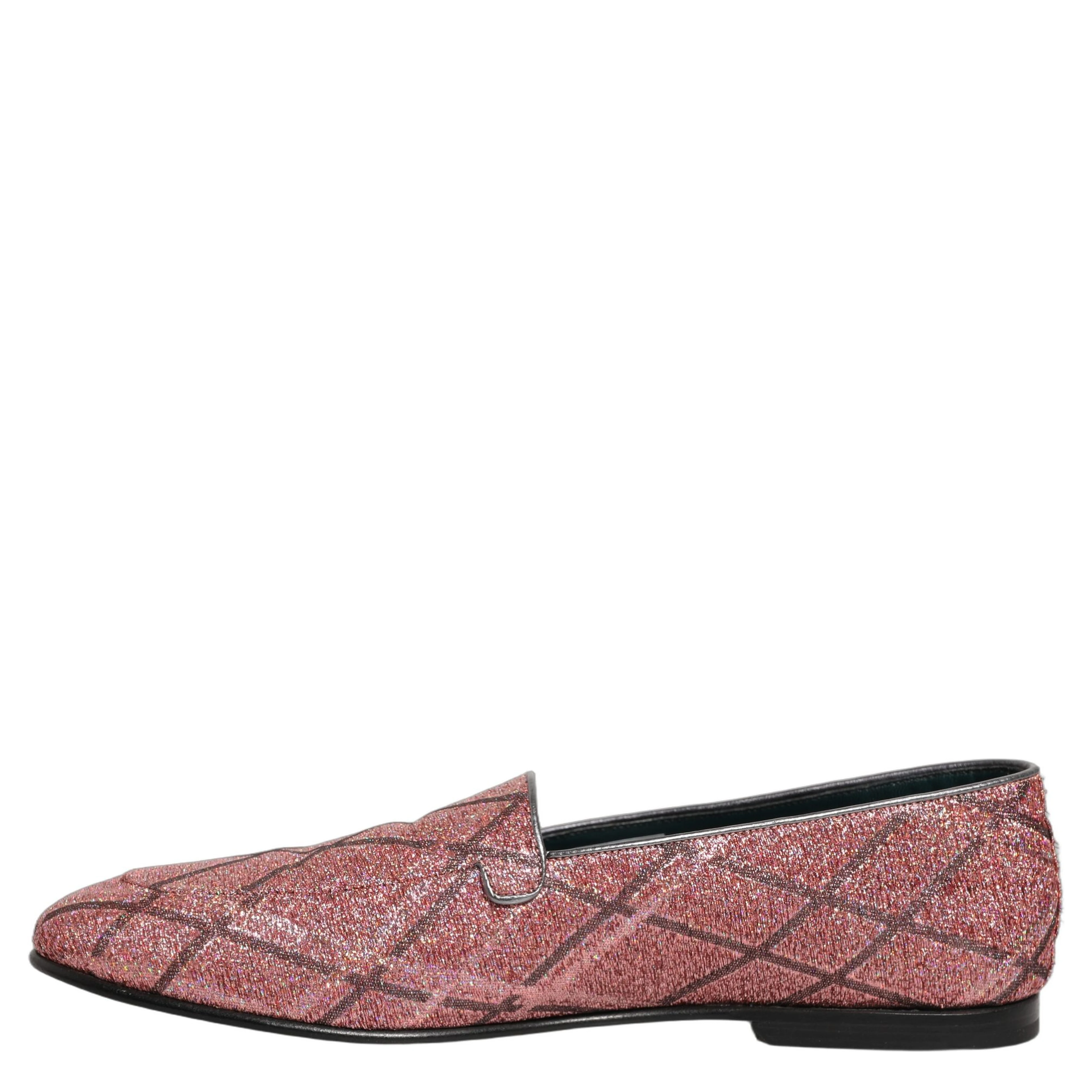 Pink Check Glitter Lurex Logo Loafers Shoes
