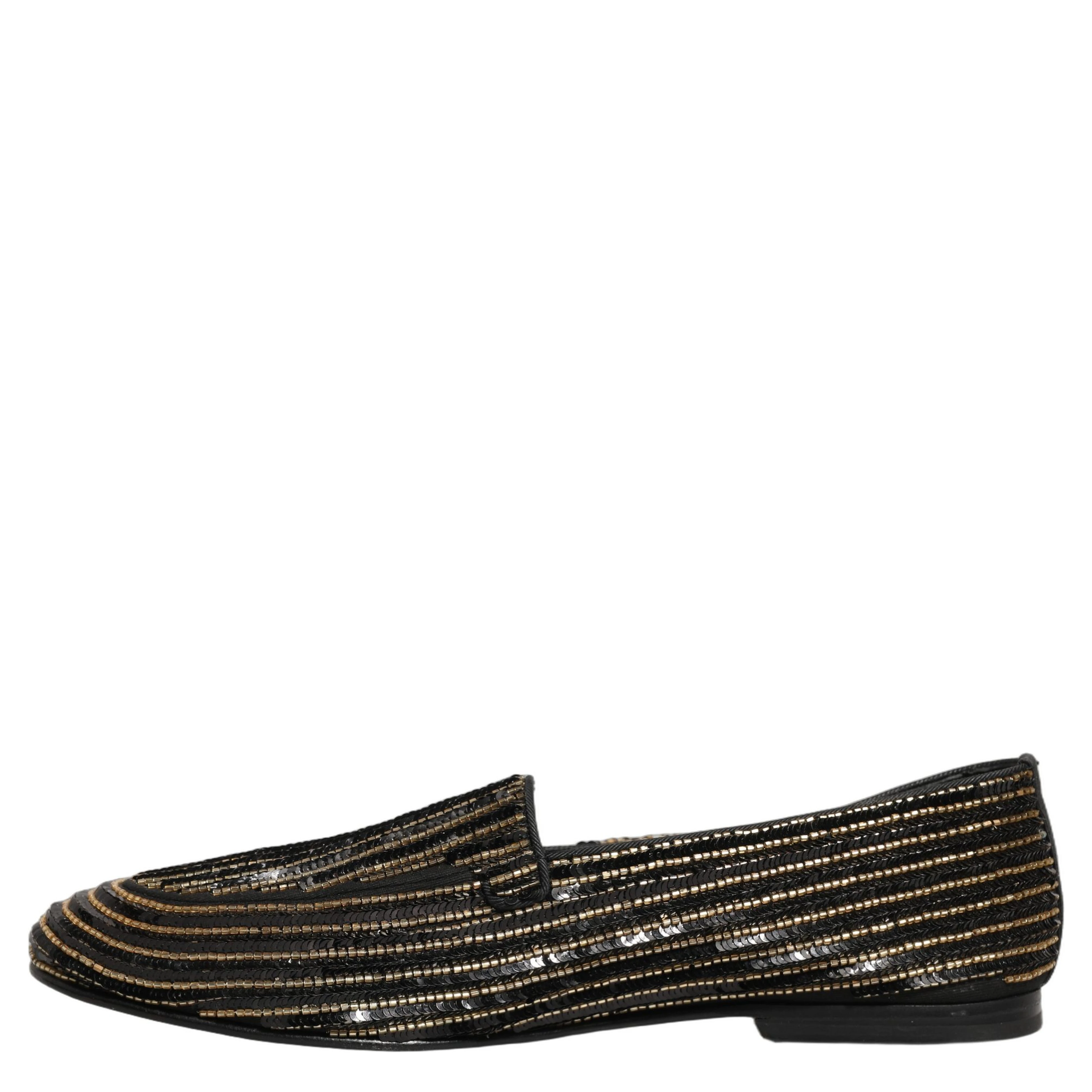 Black Gold Sequined Men Dress Loafers Shoes