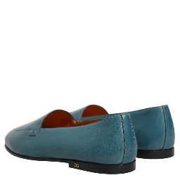 Blue Leather Logo Slip On Men Loafers Shoes