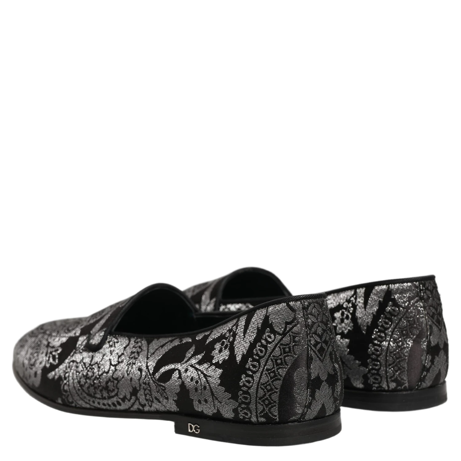 Silver Jacquard Leather Slip On Loafers Shoes