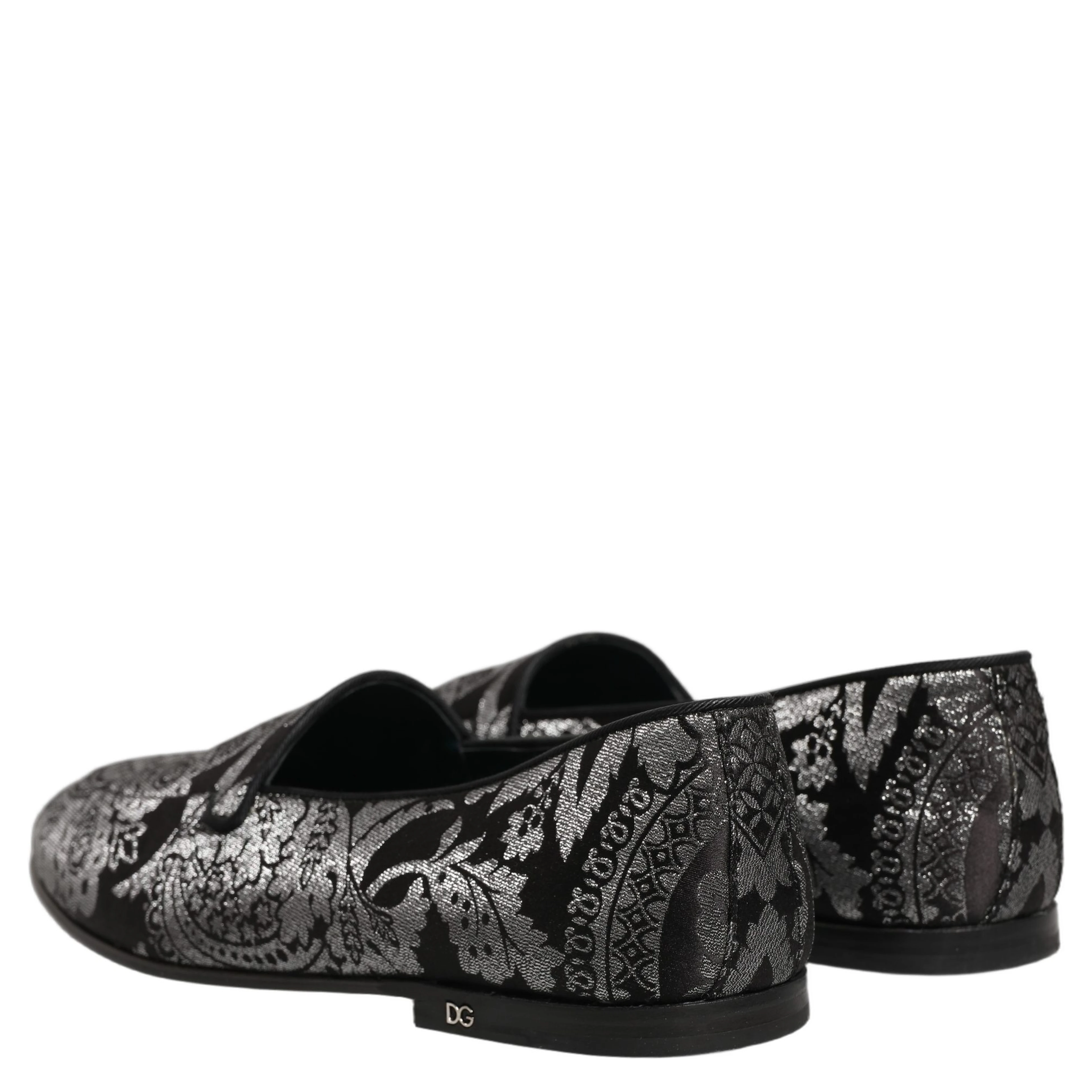 Silver Jacquard Leather Slip On Loafers Shoes