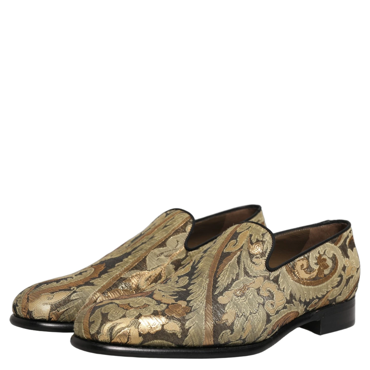 Gold Brocade Slip On Men Dress Loafers Shoes
