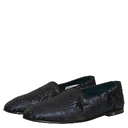 Blue Jacquard Leather Slip On Loafers Shoes