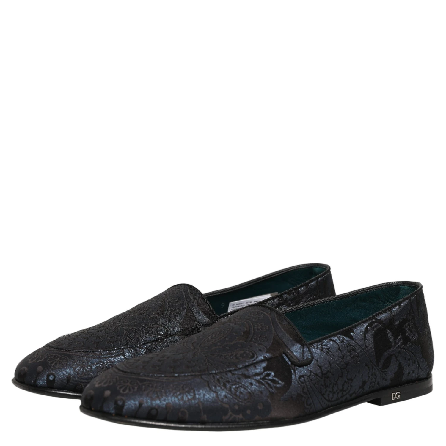 Blue Jacquard Leather Slip On Loafers Shoes