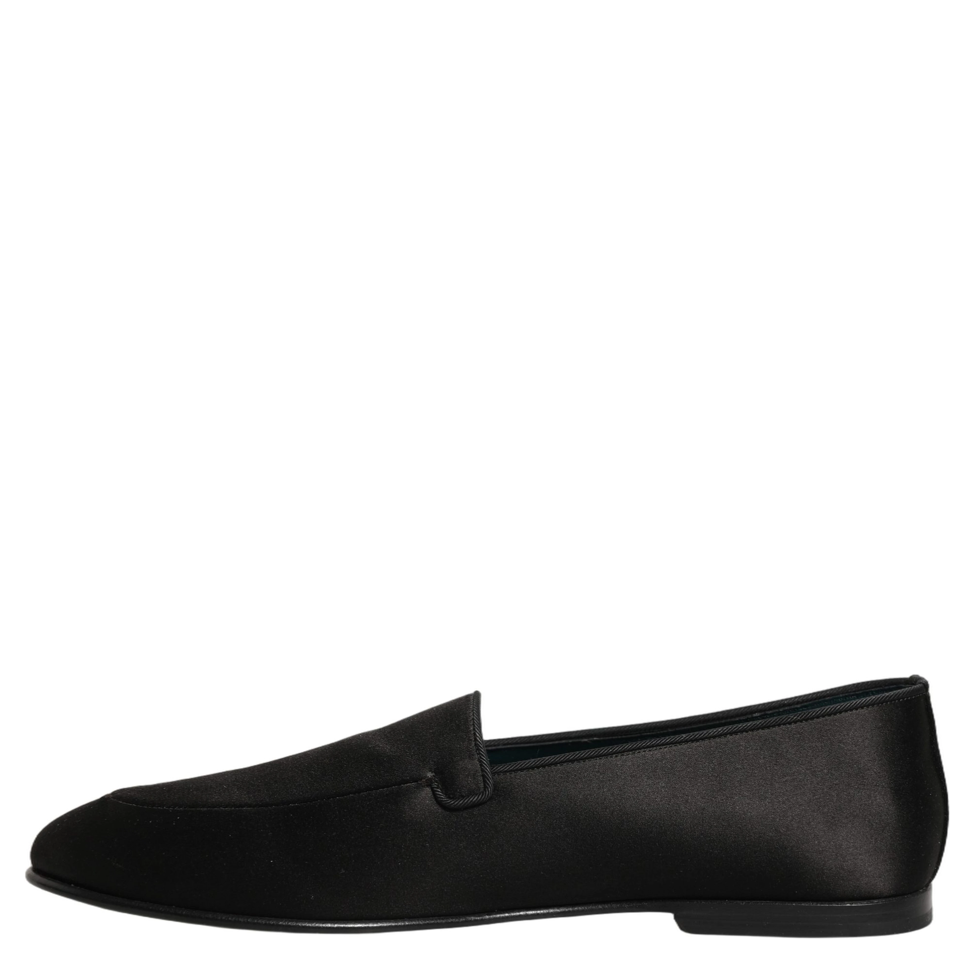 Black Satin Logo Slip On Flats Loafers Shoes