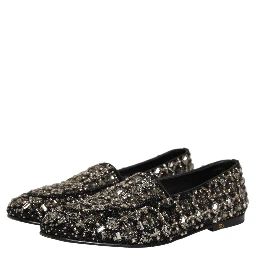 Silver Leather Logo Slip On Loafers Shoes