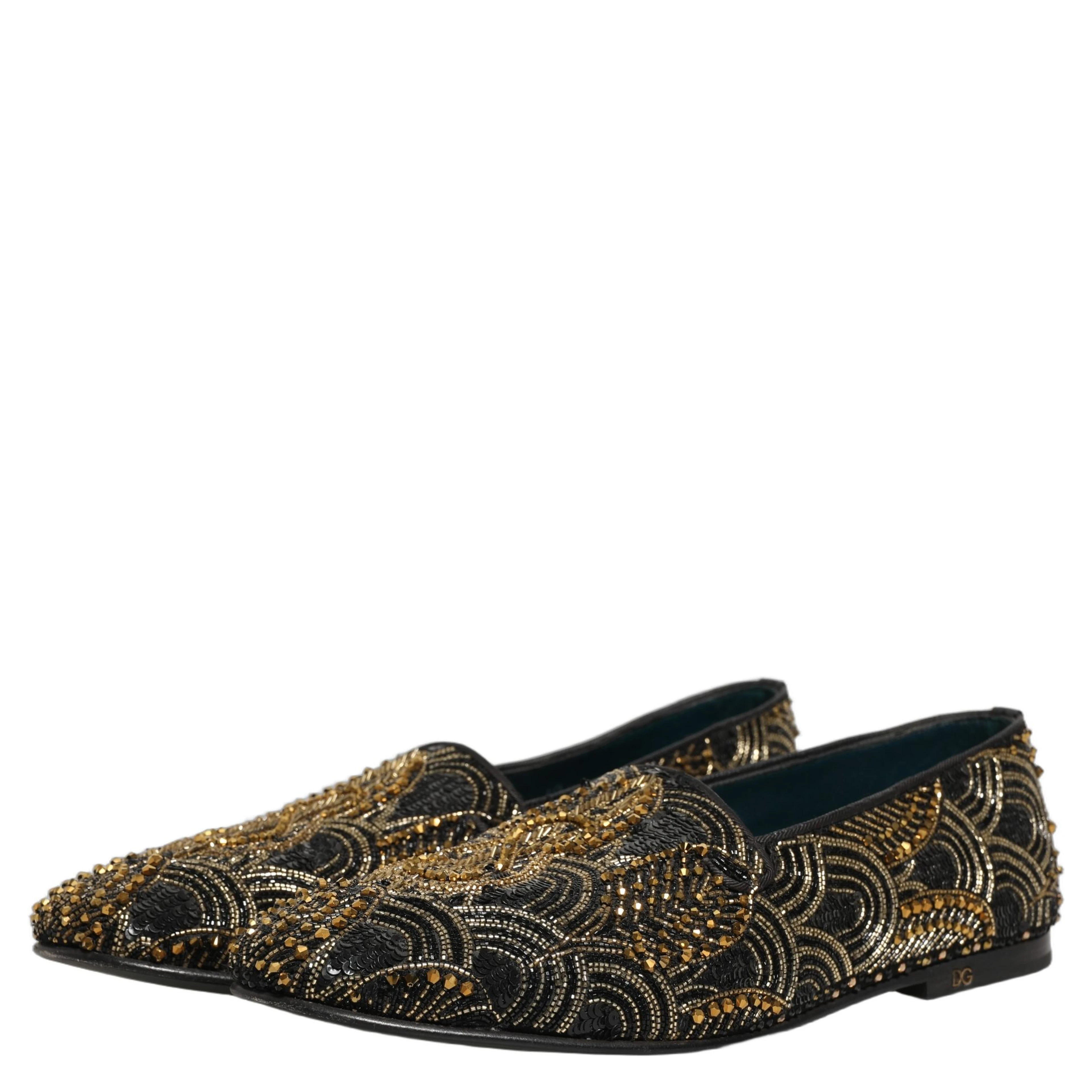 Black Gold Embellished Dress Loafers Shoes