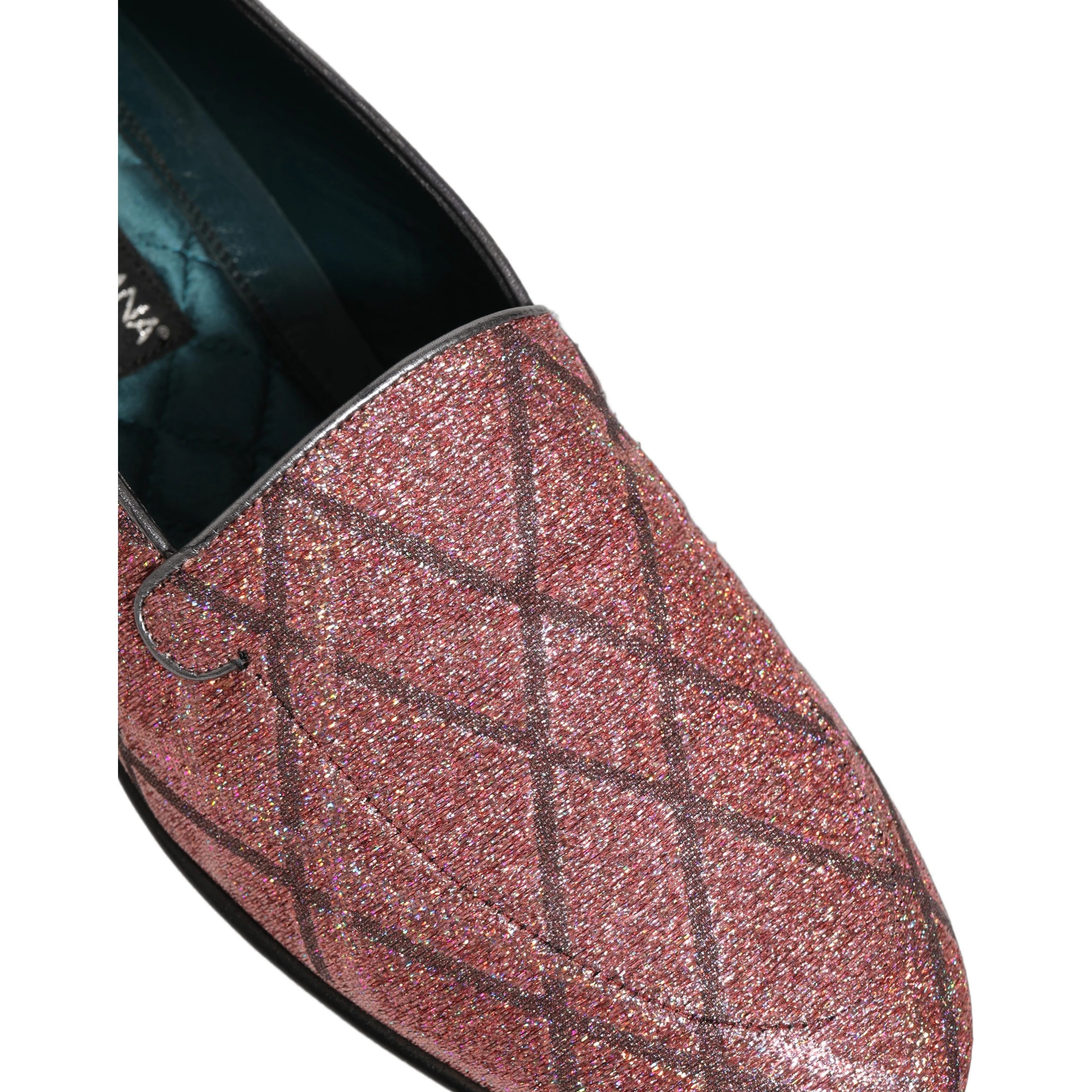 Pink Check Glitter Lurex Logo Loafers Shoes
