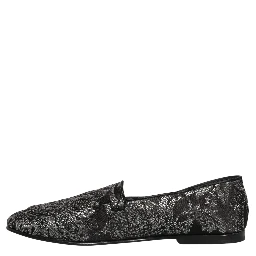 Silver Jacquard Leather Slip On Loafers Shoes