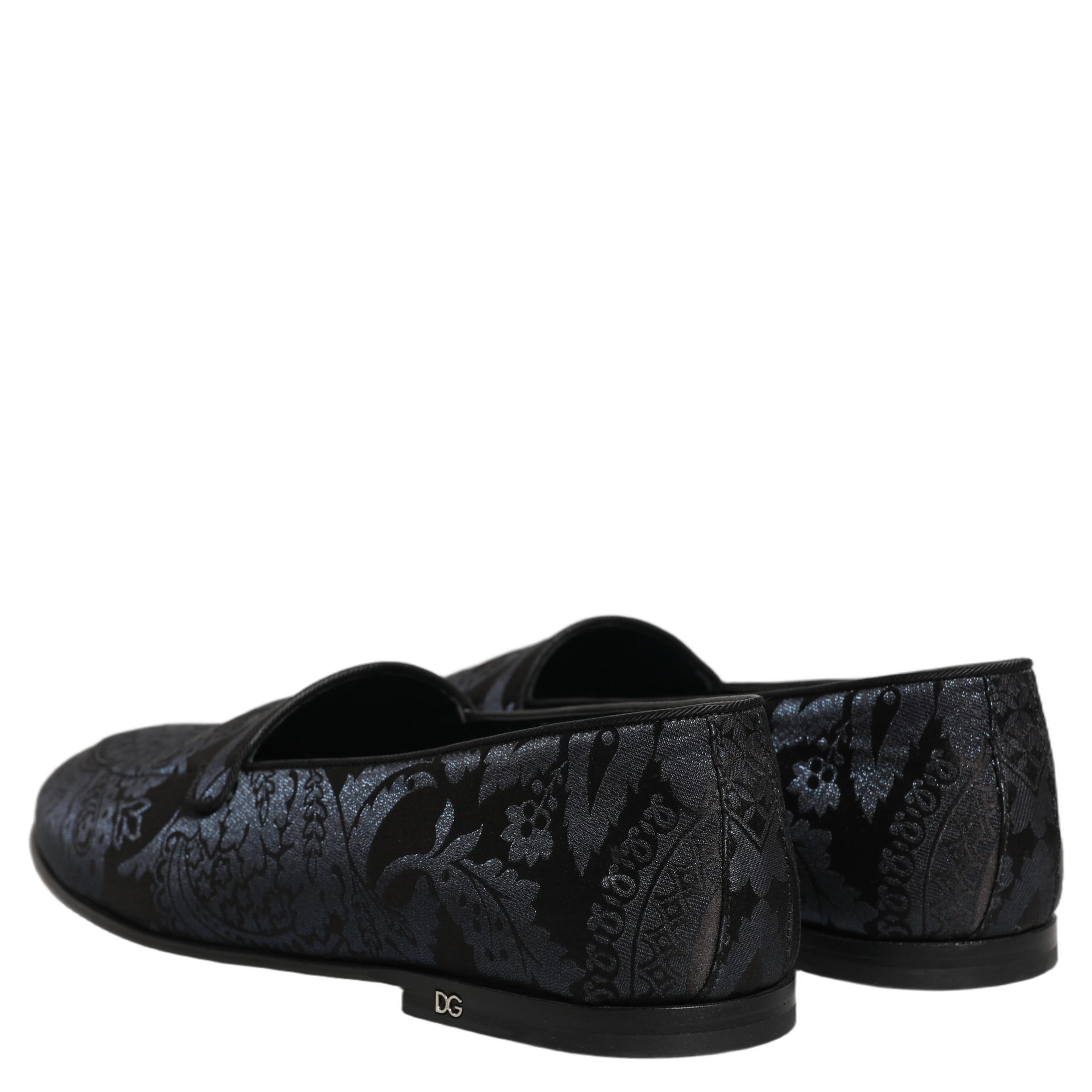 Blue Jacquard Leather Slip On Loafers Shoes