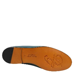Blue Leather Logo Slip On Men Loafers Shoes