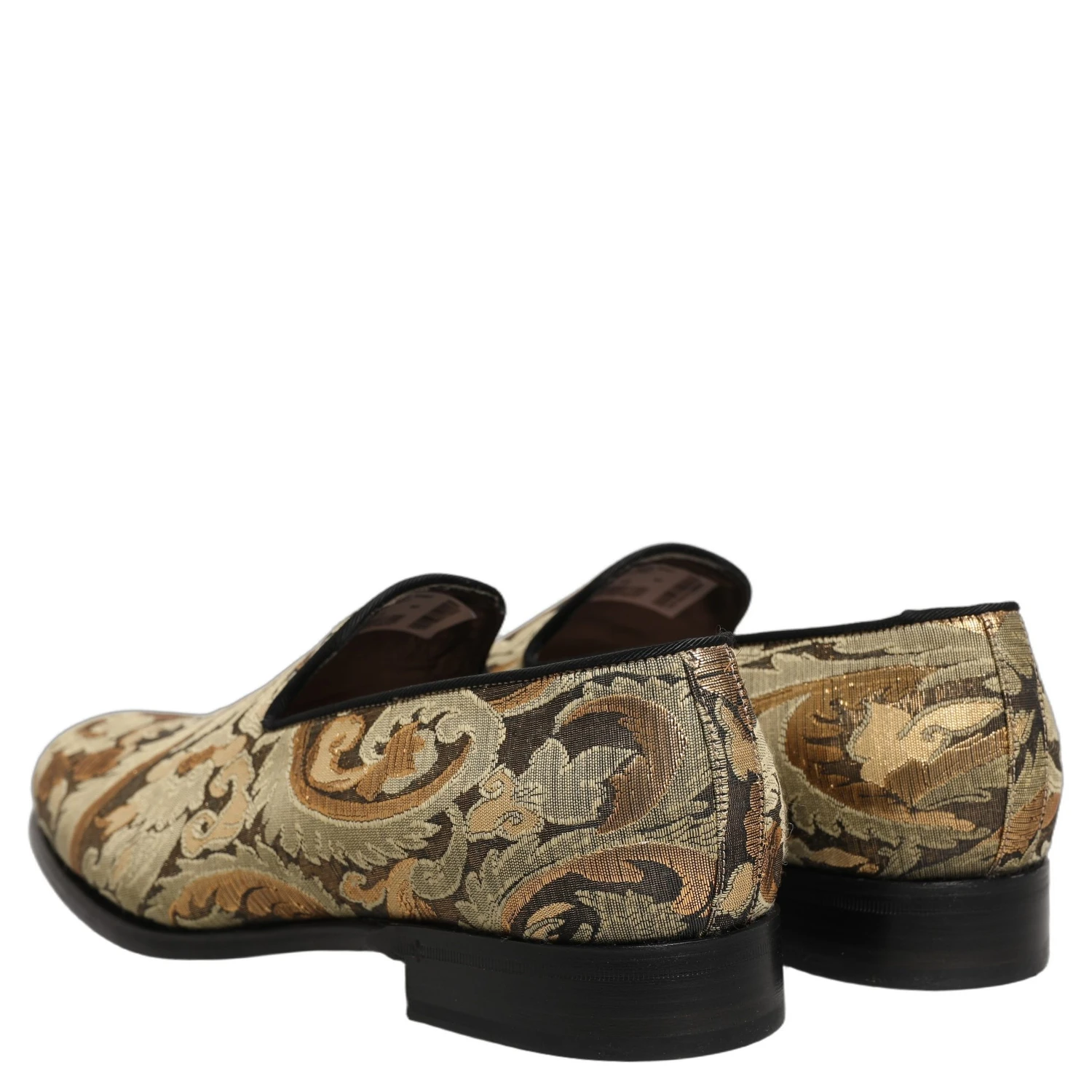 Gold Brocade Slip On Men Dress Loafers Shoes