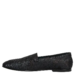 Blue Jacquard Leather Slip On Loafers Shoes