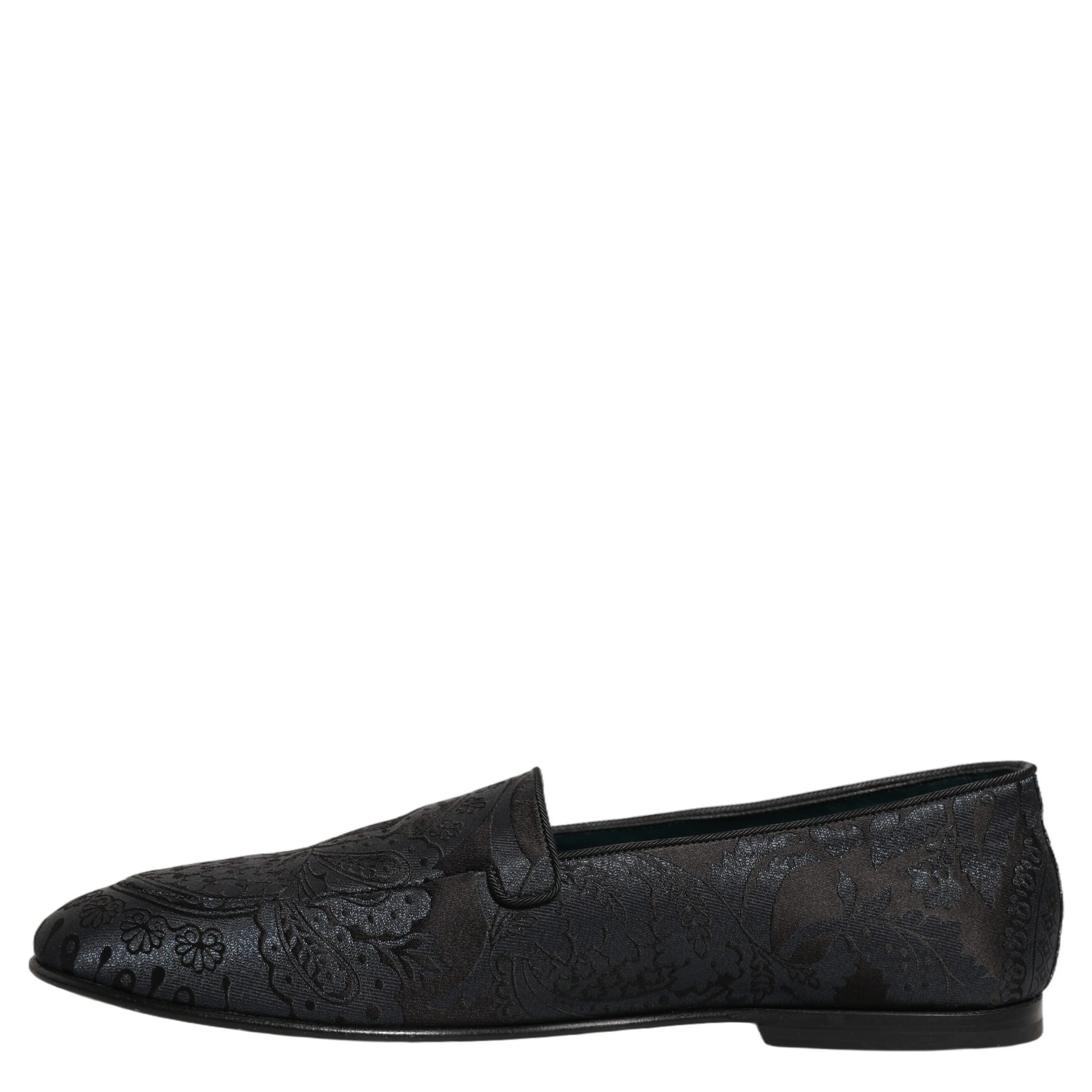 Blue Jacquard Leather Slip On Loafers Shoes