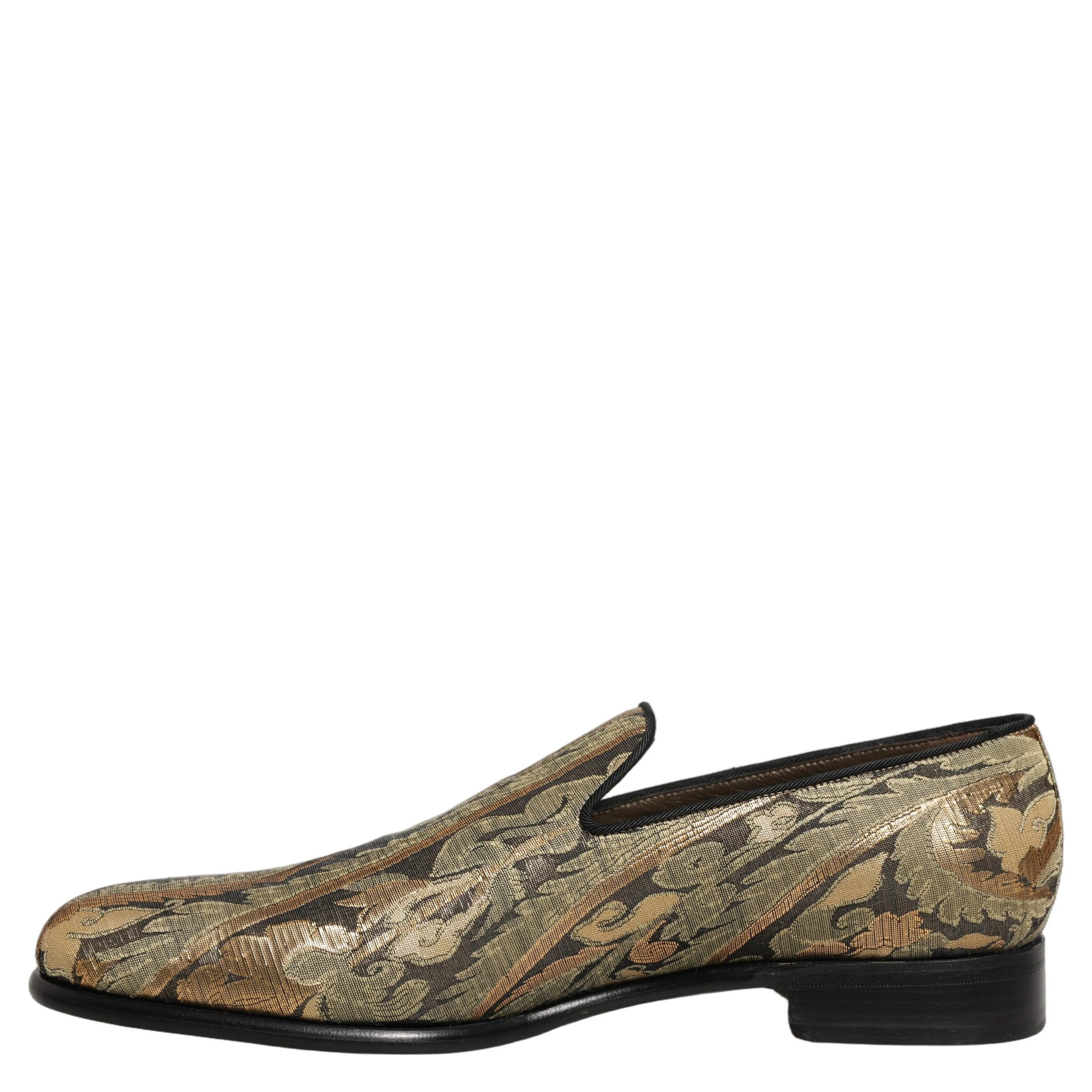 Gold Brocade Slip On Men Dress Loafers Shoes