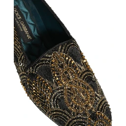 Black Gold Embellished Dress Loafers Shoes