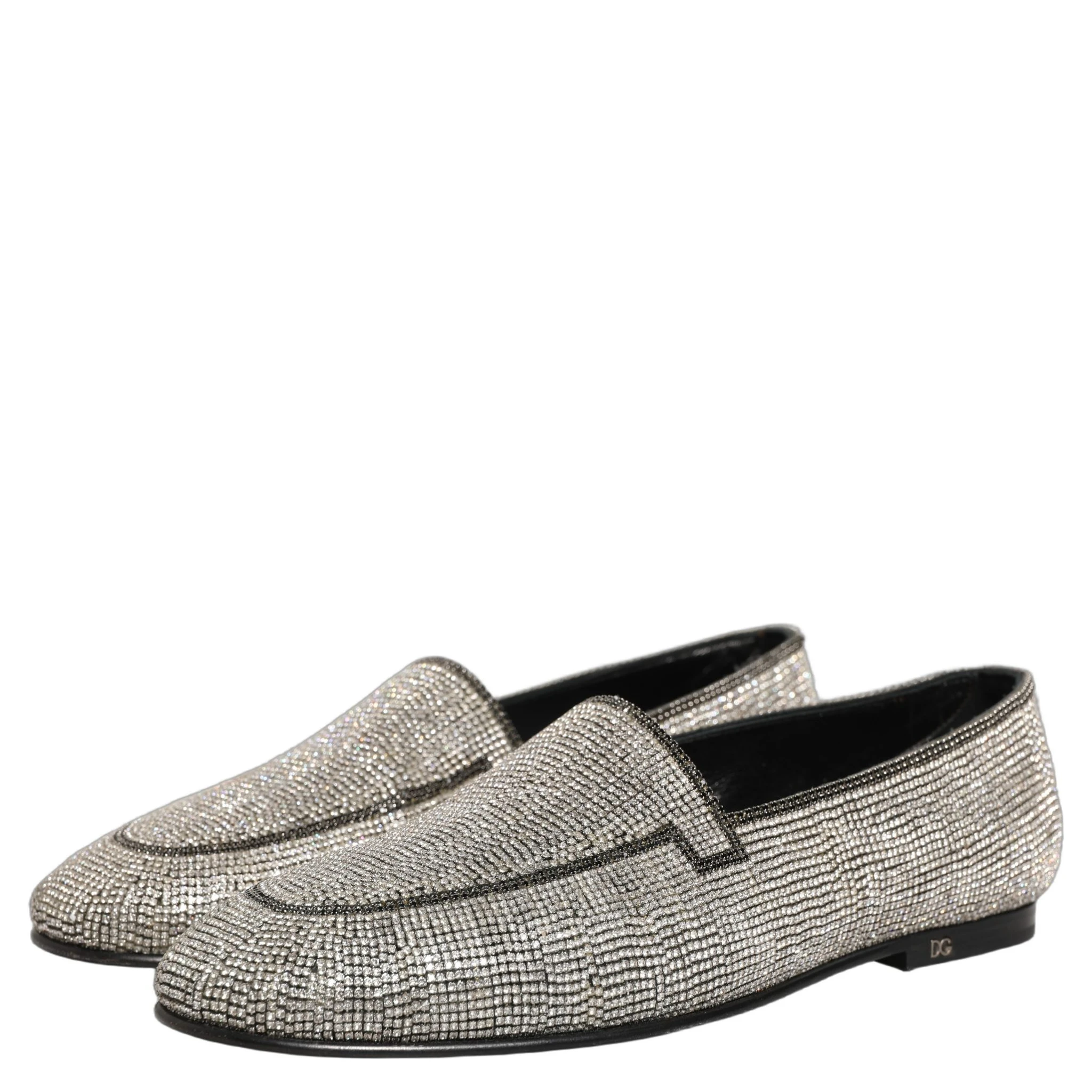 Silver Crystal Embellished Men Loafers Shoes