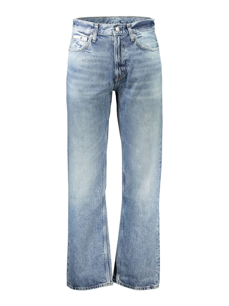Blue Cotton Straight-Leg Jeans