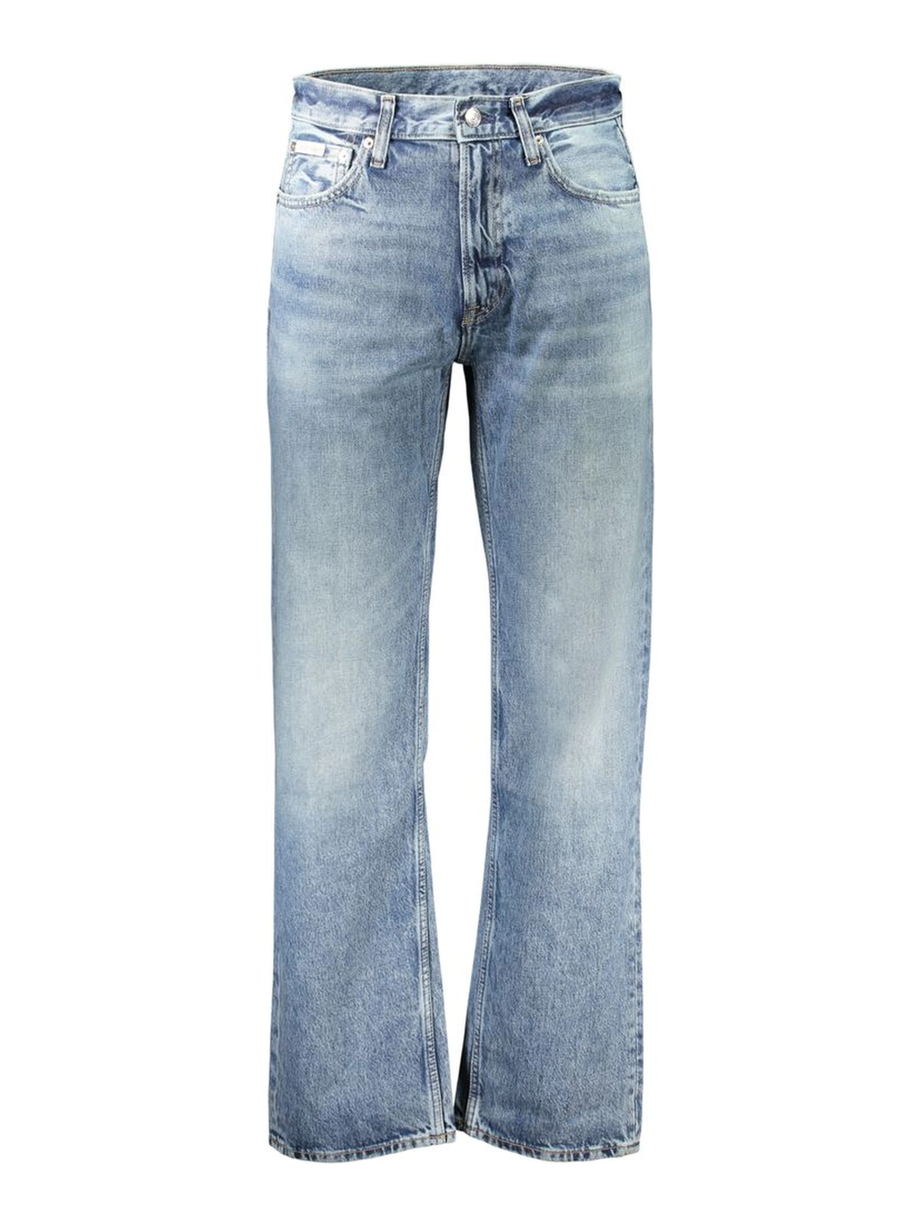 Blue Cotton Straight-Leg Jeans