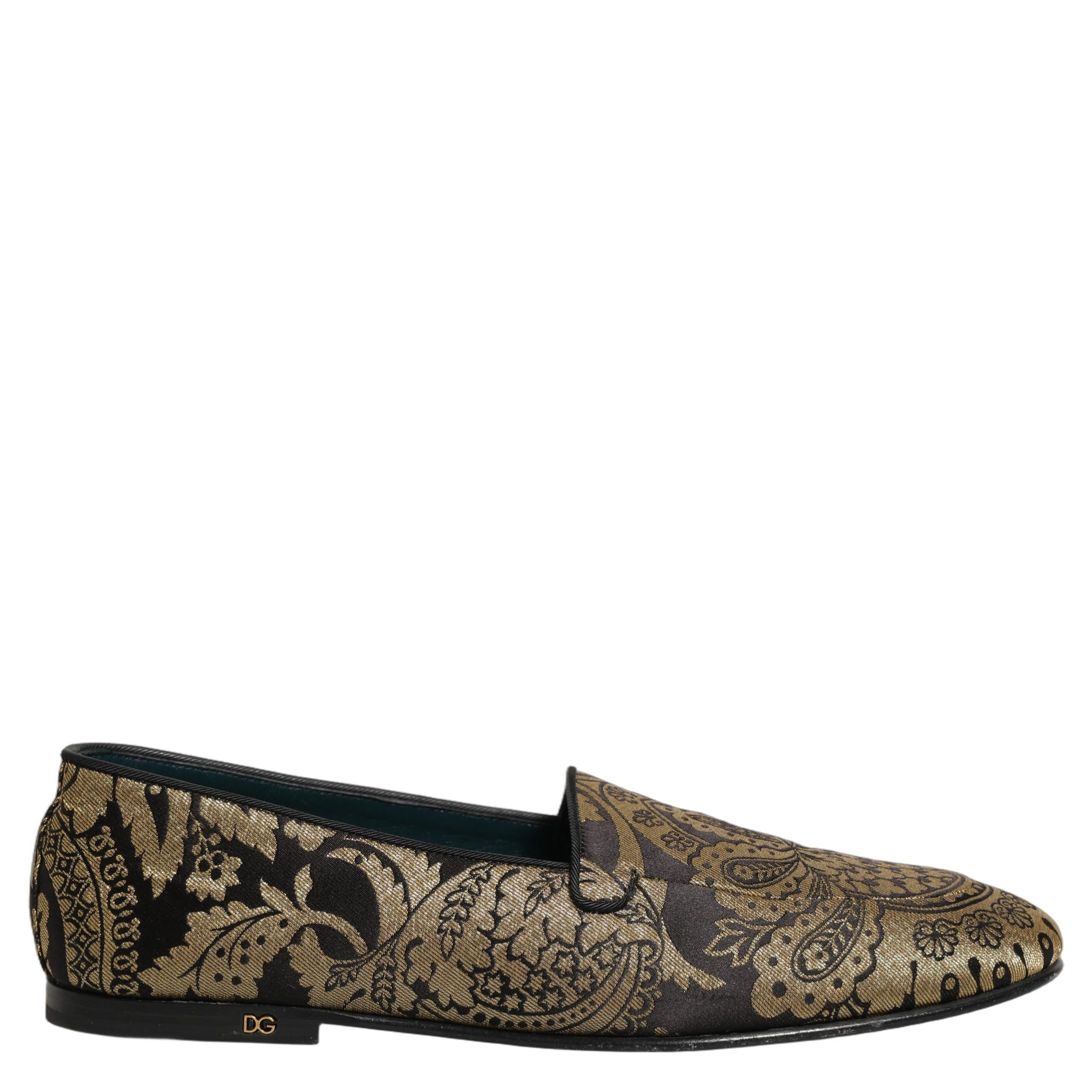 Gold Jacquard Leather Slip On Loafers Shoes