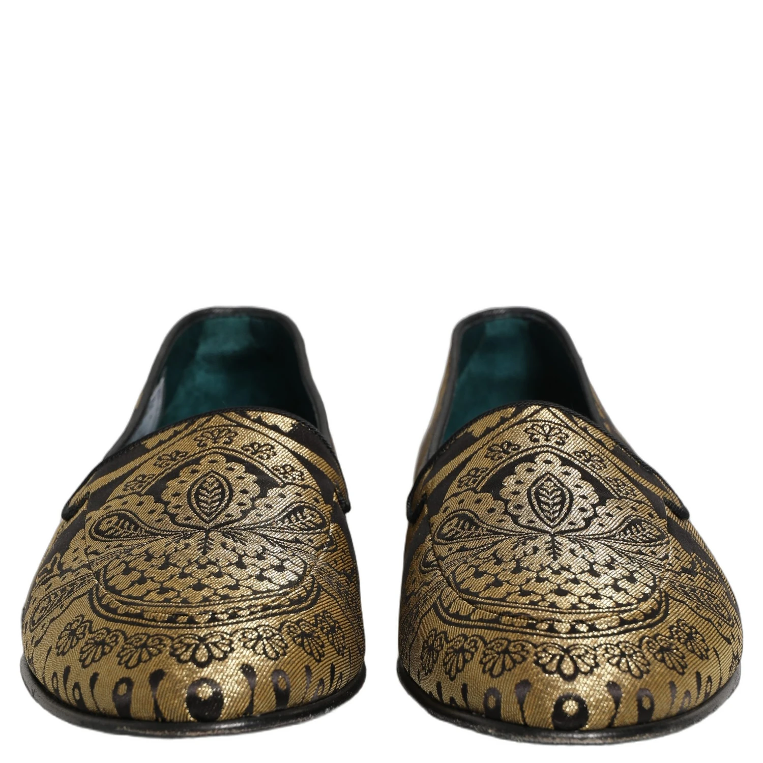 Gold Jacquard Leather Slip On Loafers Shoes