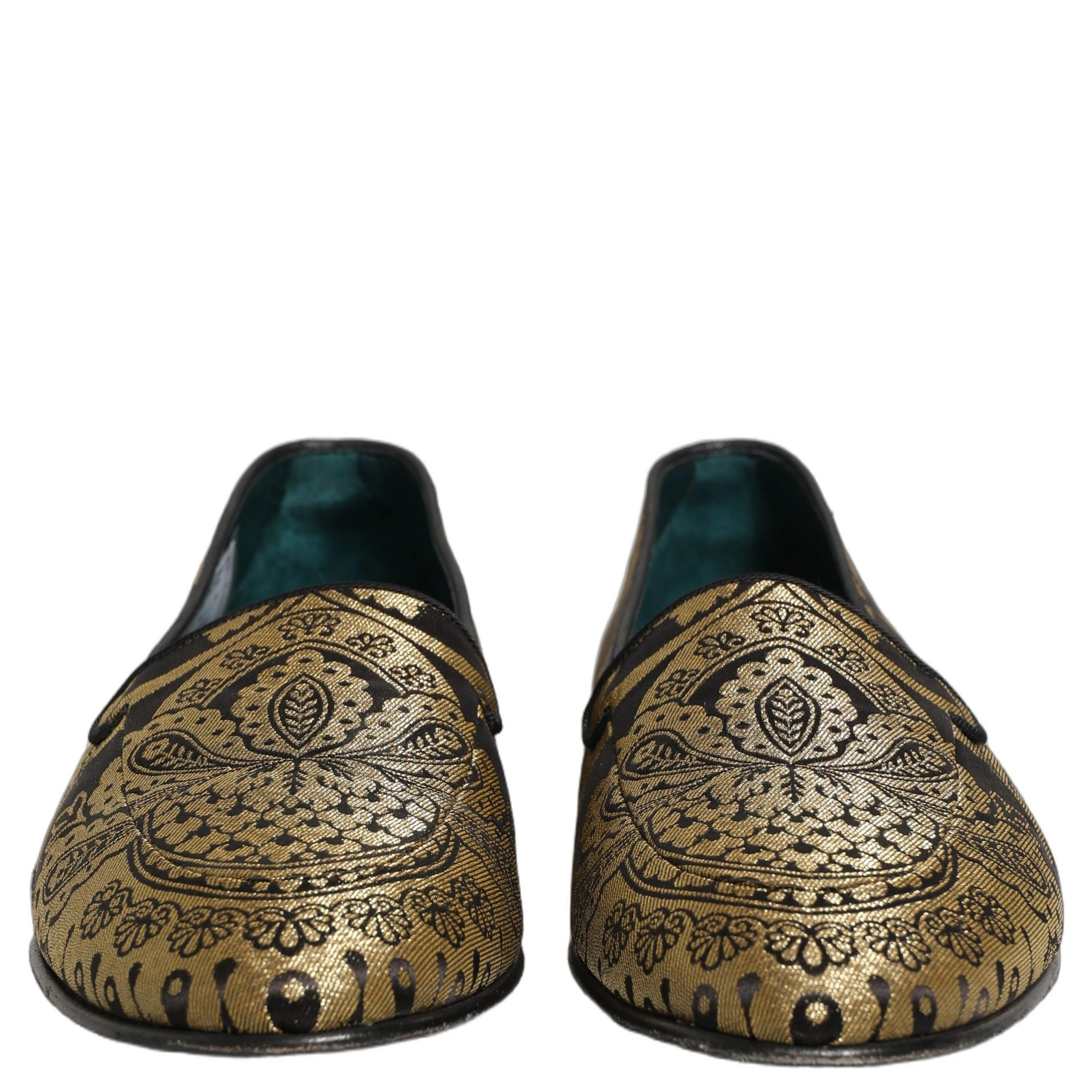 Gold Jacquard Leather Slip On Loafers Shoes