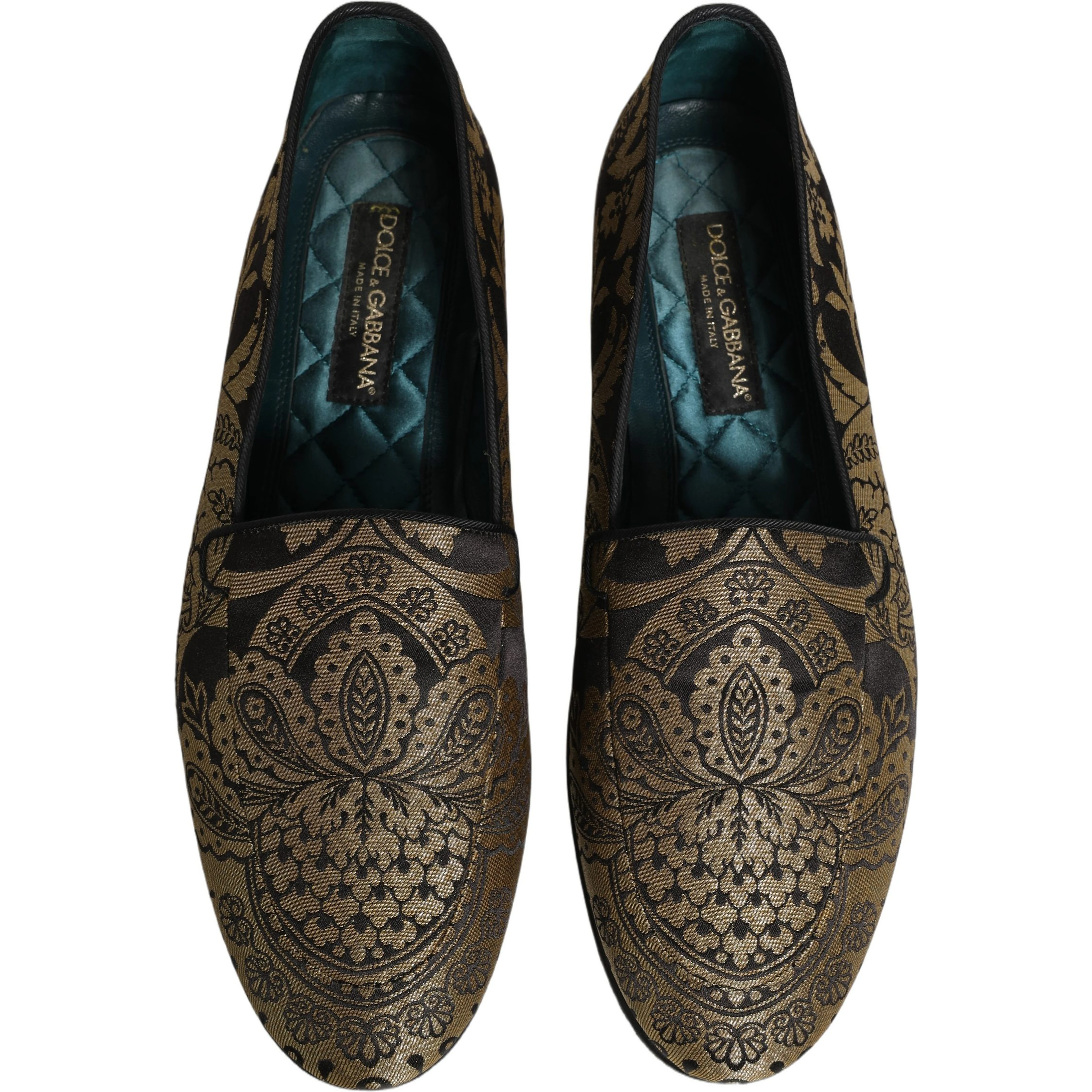 Gold Jacquard Leather Slip On Loafers Shoes