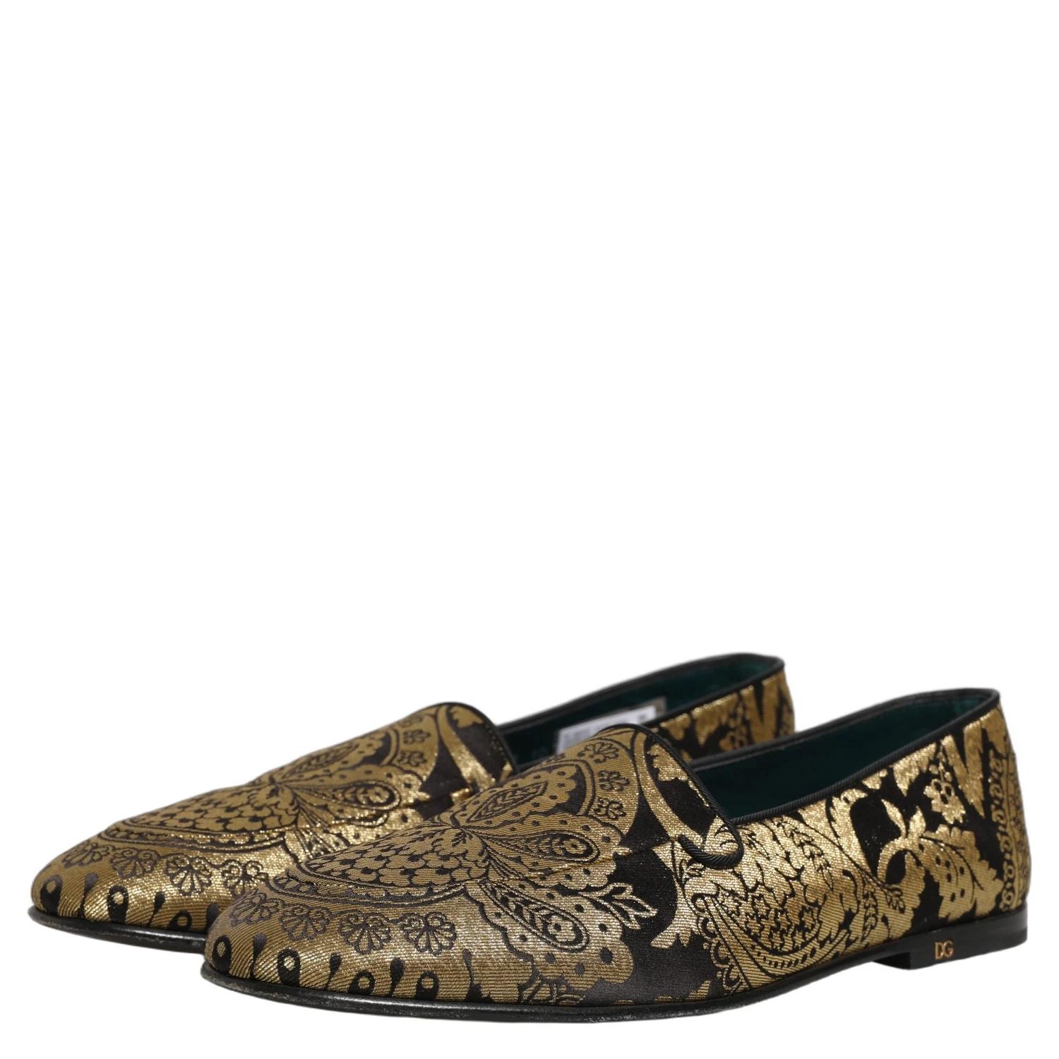 Gold Jacquard Leather Slip On Loafers Shoes