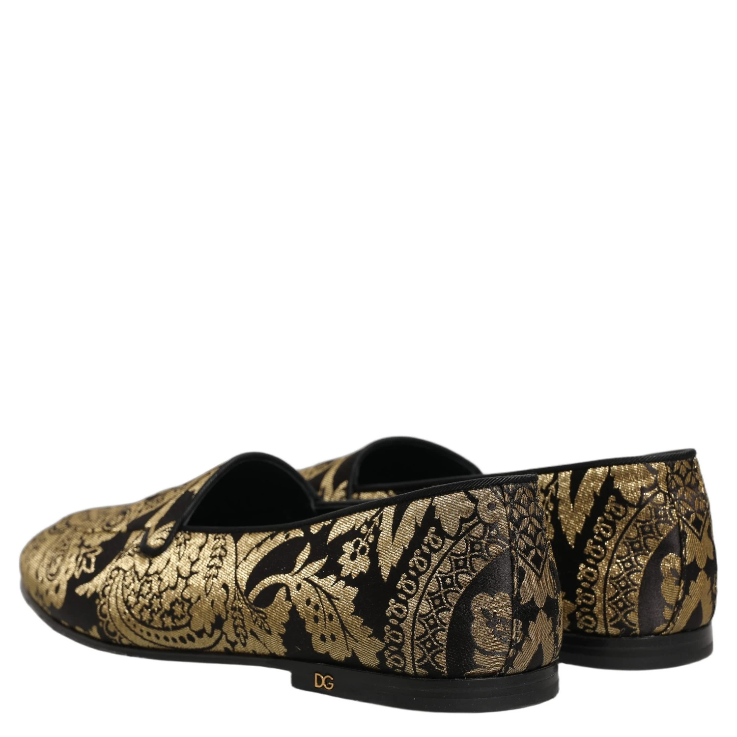 Gold Jacquard Leather Slip On Loafers Shoes