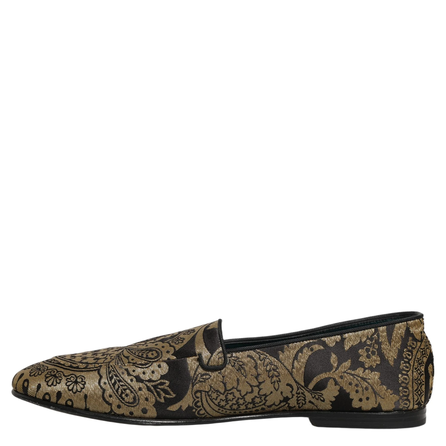 Gold Jacquard Leather Slip On Loafers Shoes