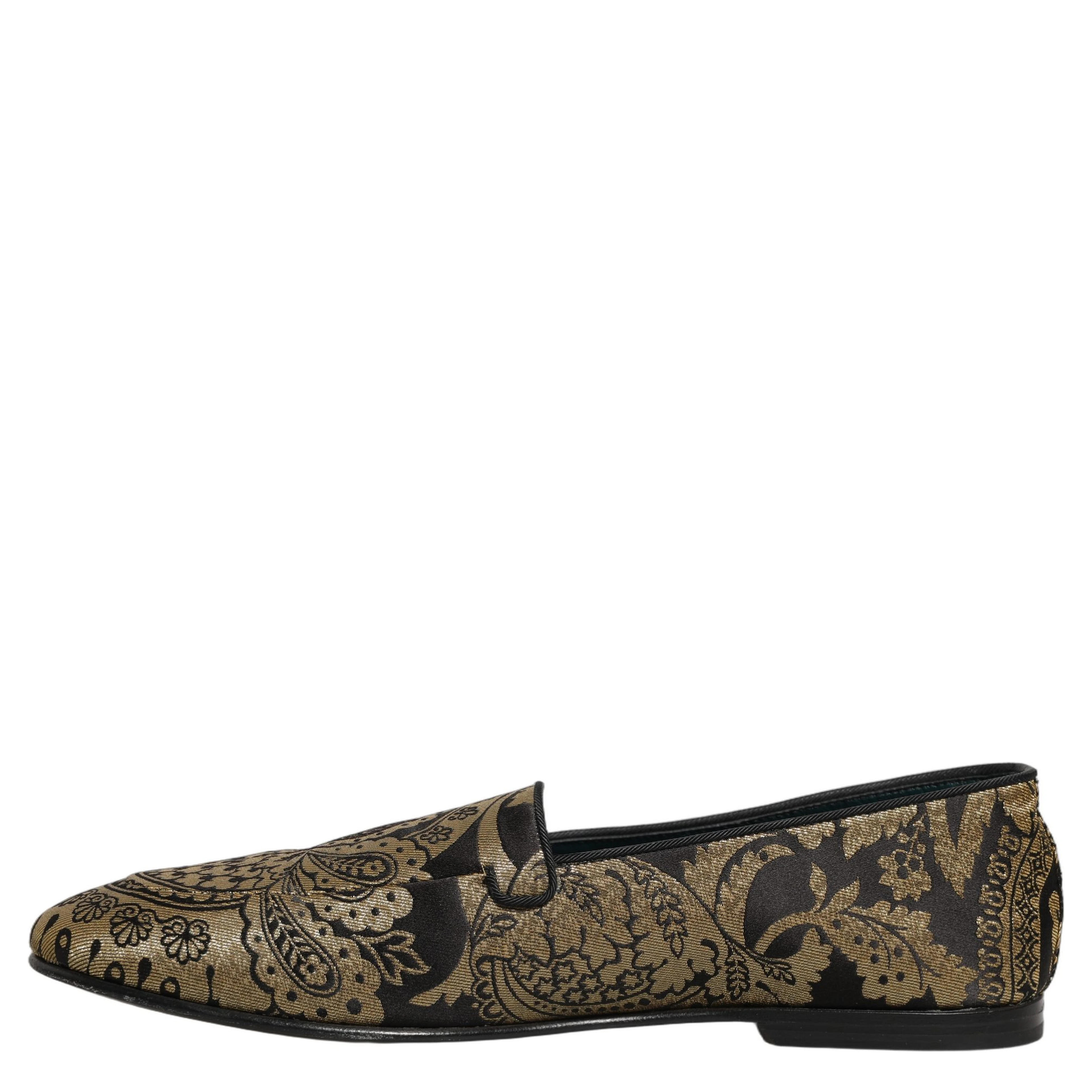 Gold Jacquard Leather Slip On Loafers Shoes