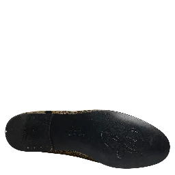 Gold Jacquard Leather Slip On Loafers Shoes