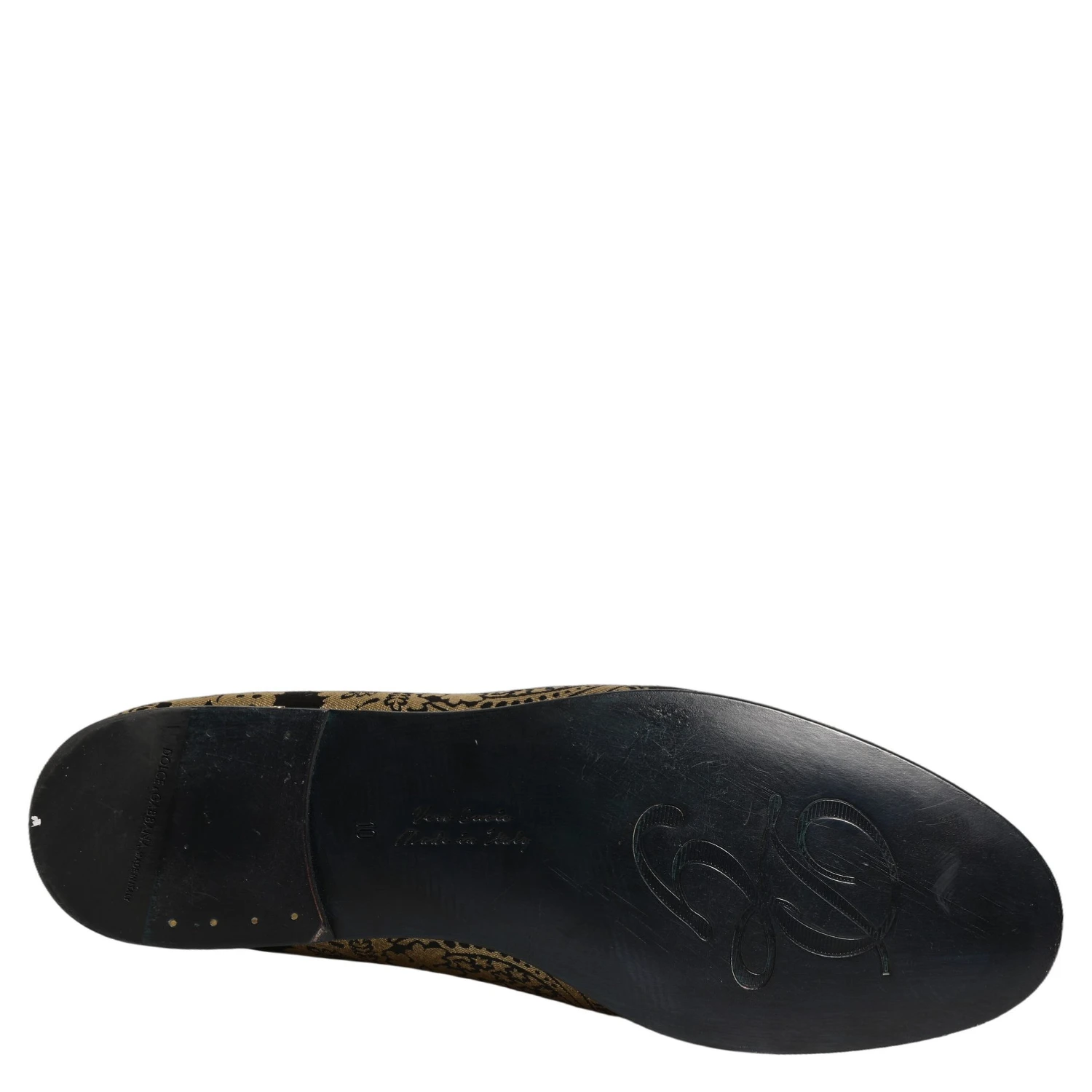 Gold Jacquard Leather Slip On Loafers Shoes