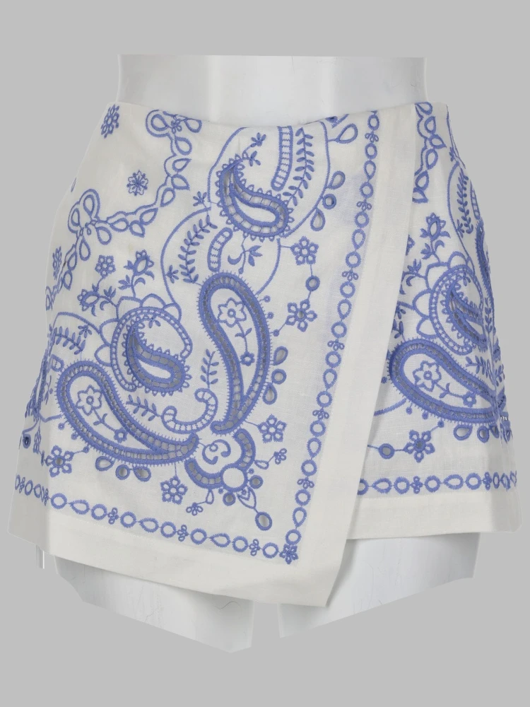 SKORT IN LINO CON RICAMO