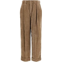 Brown Viscose Casual Pants