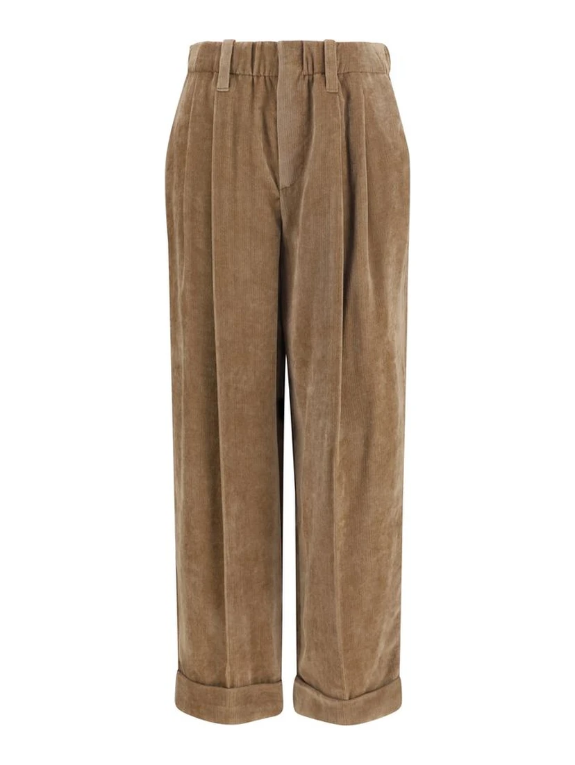 Brown Viscose Casual Pants