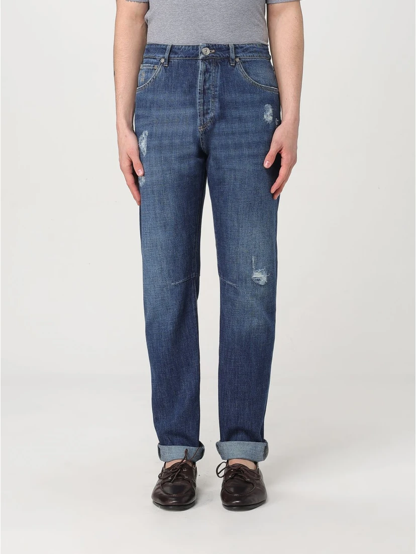Blue Denim Straight-Leg Jeans