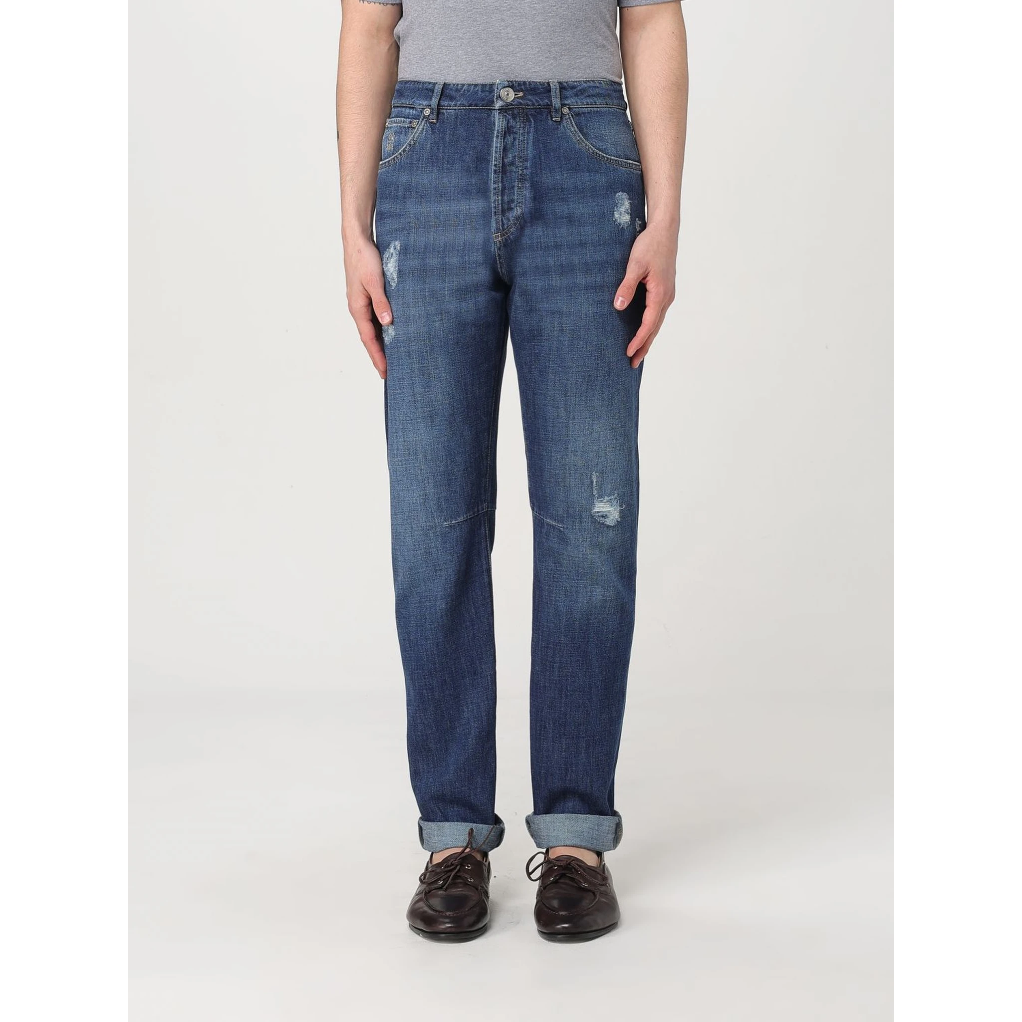 Blue Denim Straight-Leg Jeans