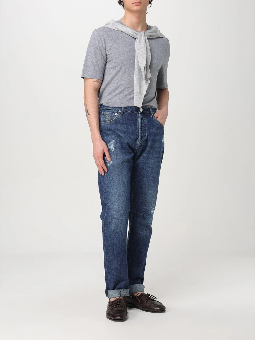 Blue Denim Straight-Leg Jeans