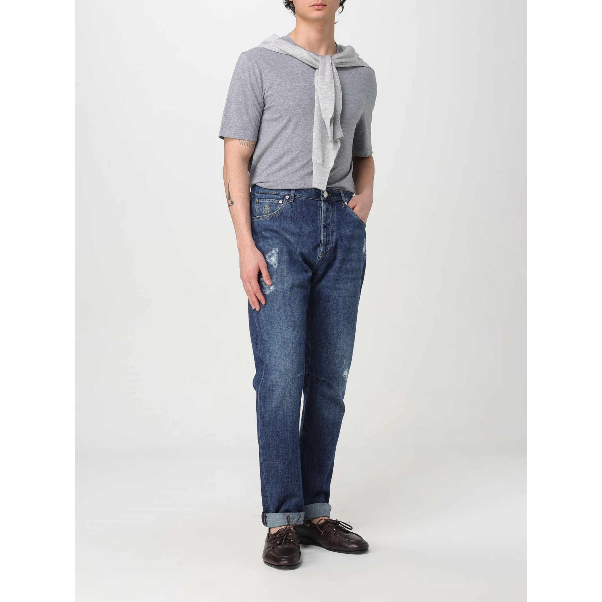 Blue Denim Straight-Leg Jeans
