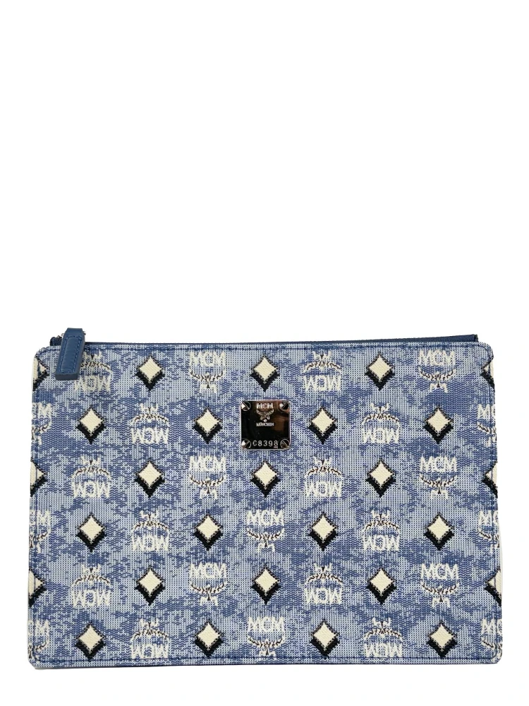 MCM Aren Flat Pouch Denim Crossbody Bag