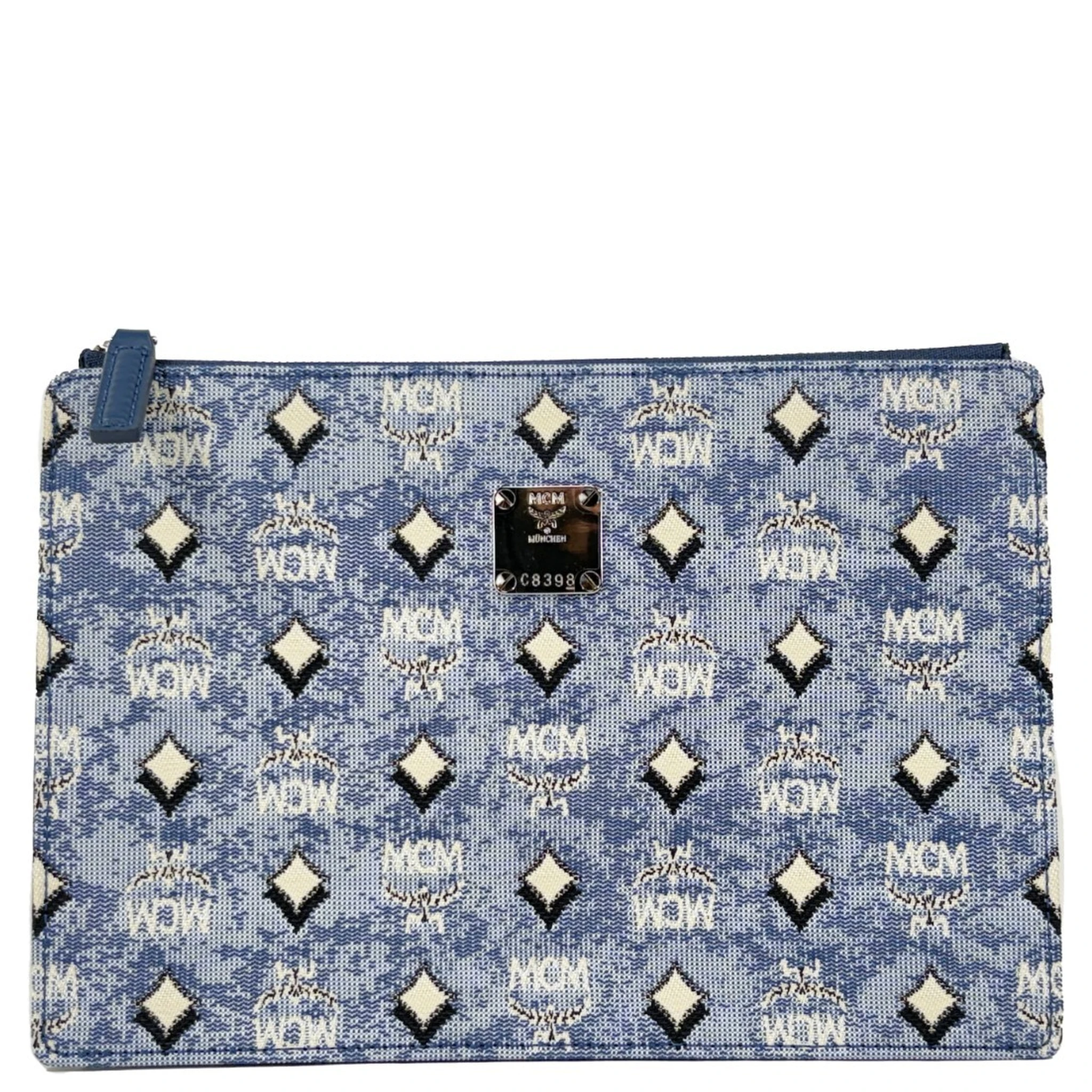 MCM Aren Flat Pouch Denim Crossbody Bag