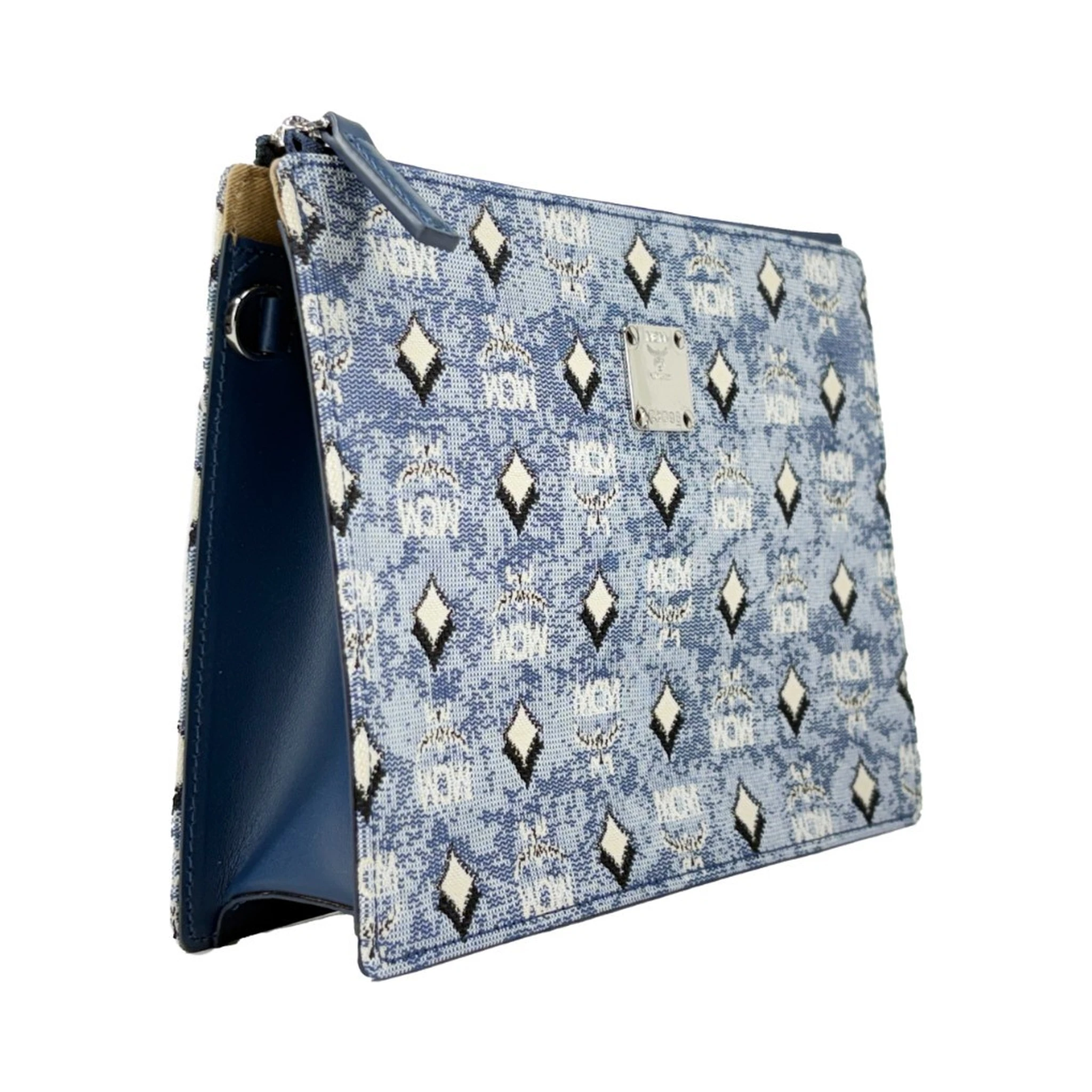 MCM Aren Flat Pouch Denim Crossbody Bag
