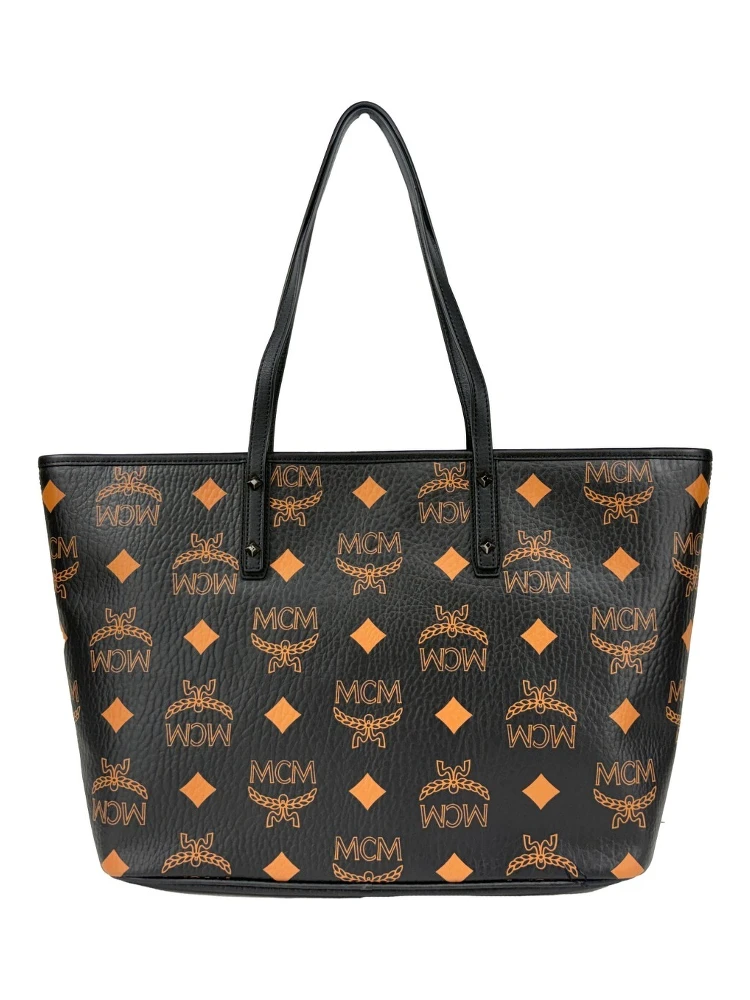 MCM Aren Black Leather Shoulder Tote Bag