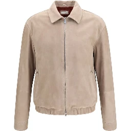 Beige Calf Leather Bos Taurus Bomber