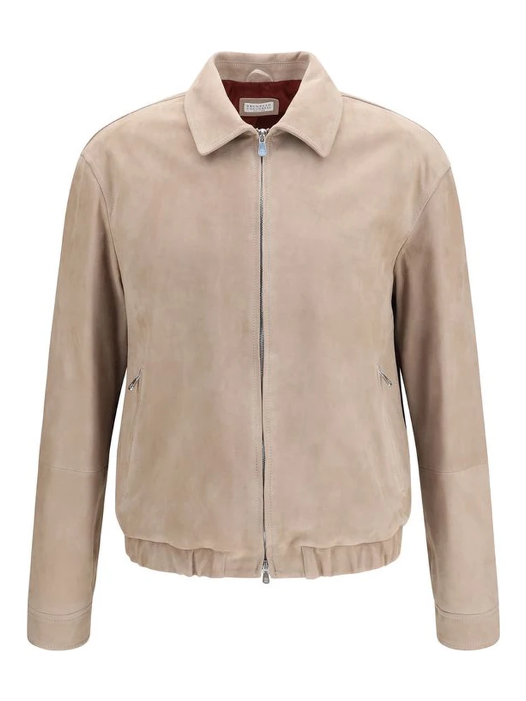 Beige Calf Leather Bos Taurus Bomber