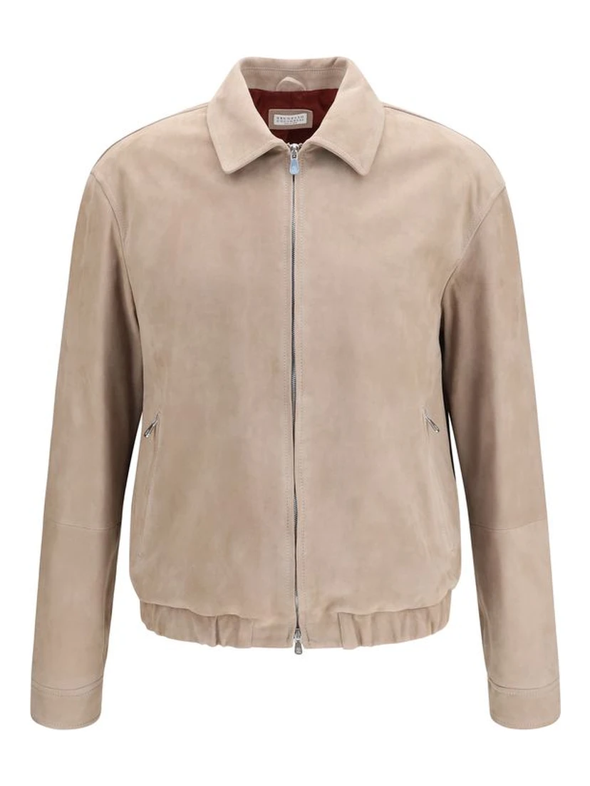 Beige Calf Leather Bos Taurus Bomber